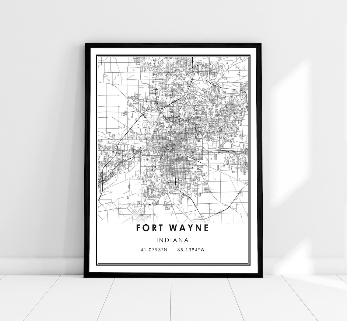 Fort Wayne Map Print, Indiana City Travel Poster