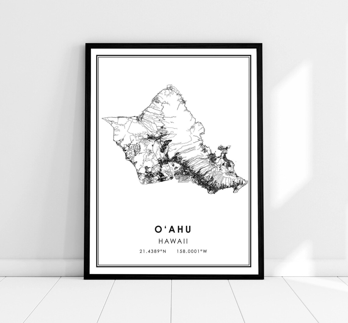 Oahu Map Print Poster, Hawaii City Travel Art