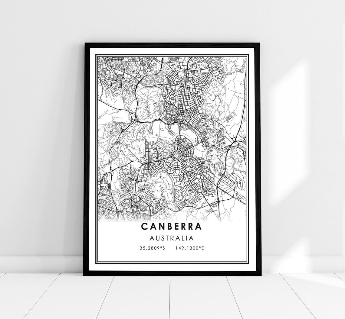 Canberra Australia Minimalist City Street Map Line Art Poster