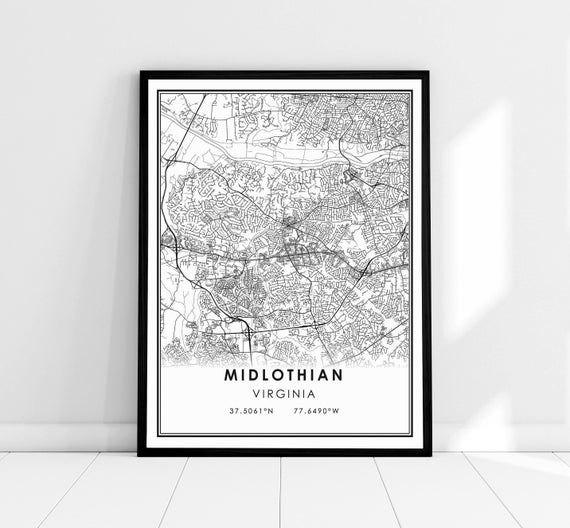 Midlothian Virginia Map Print, City Travel Poster