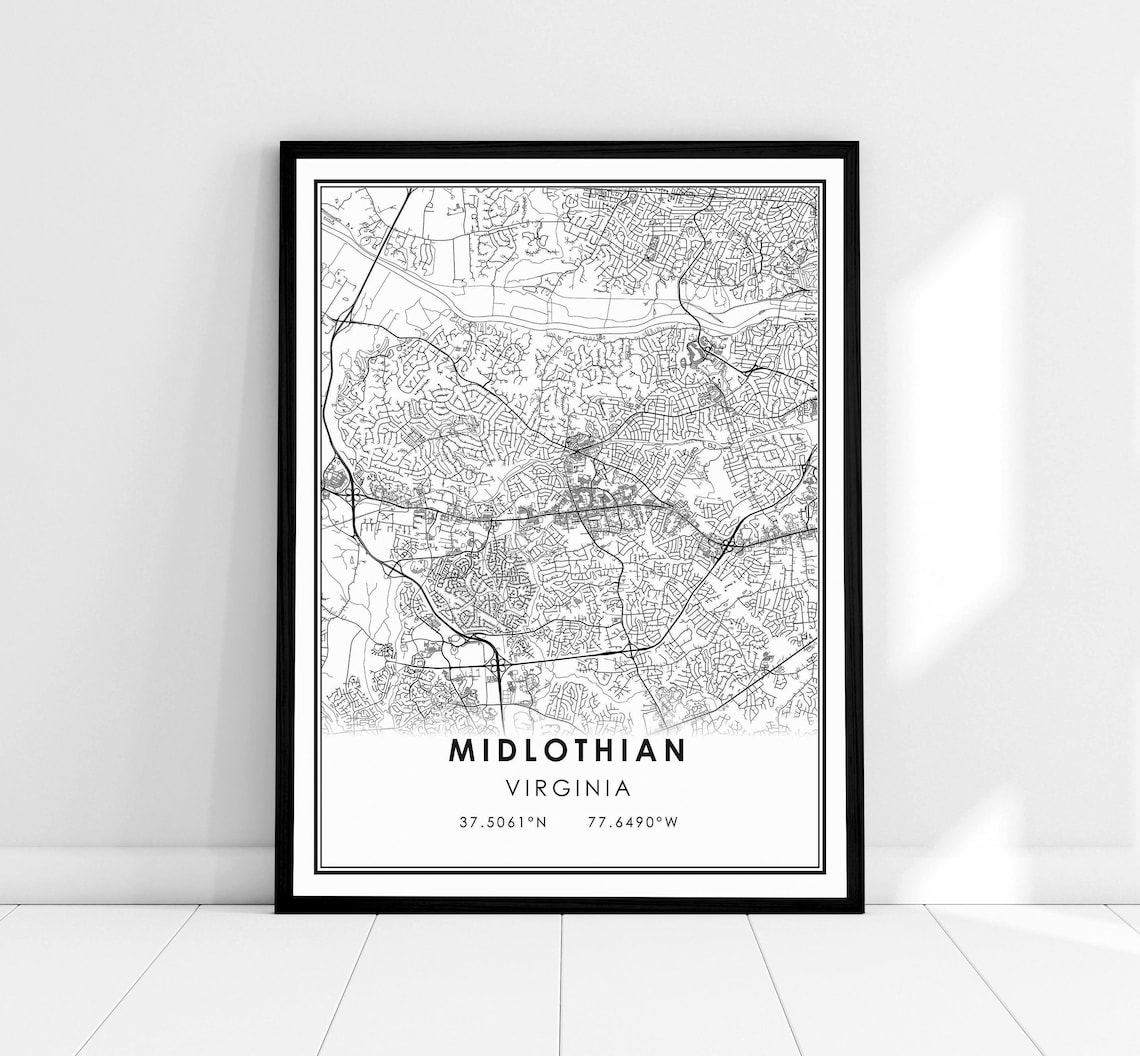 Midlothian Virginia Map Print, City Travel Poster