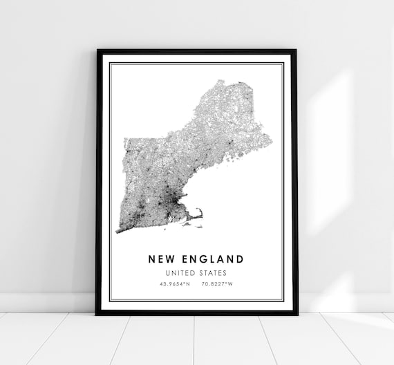 New England Map Poster, United States Road Travel