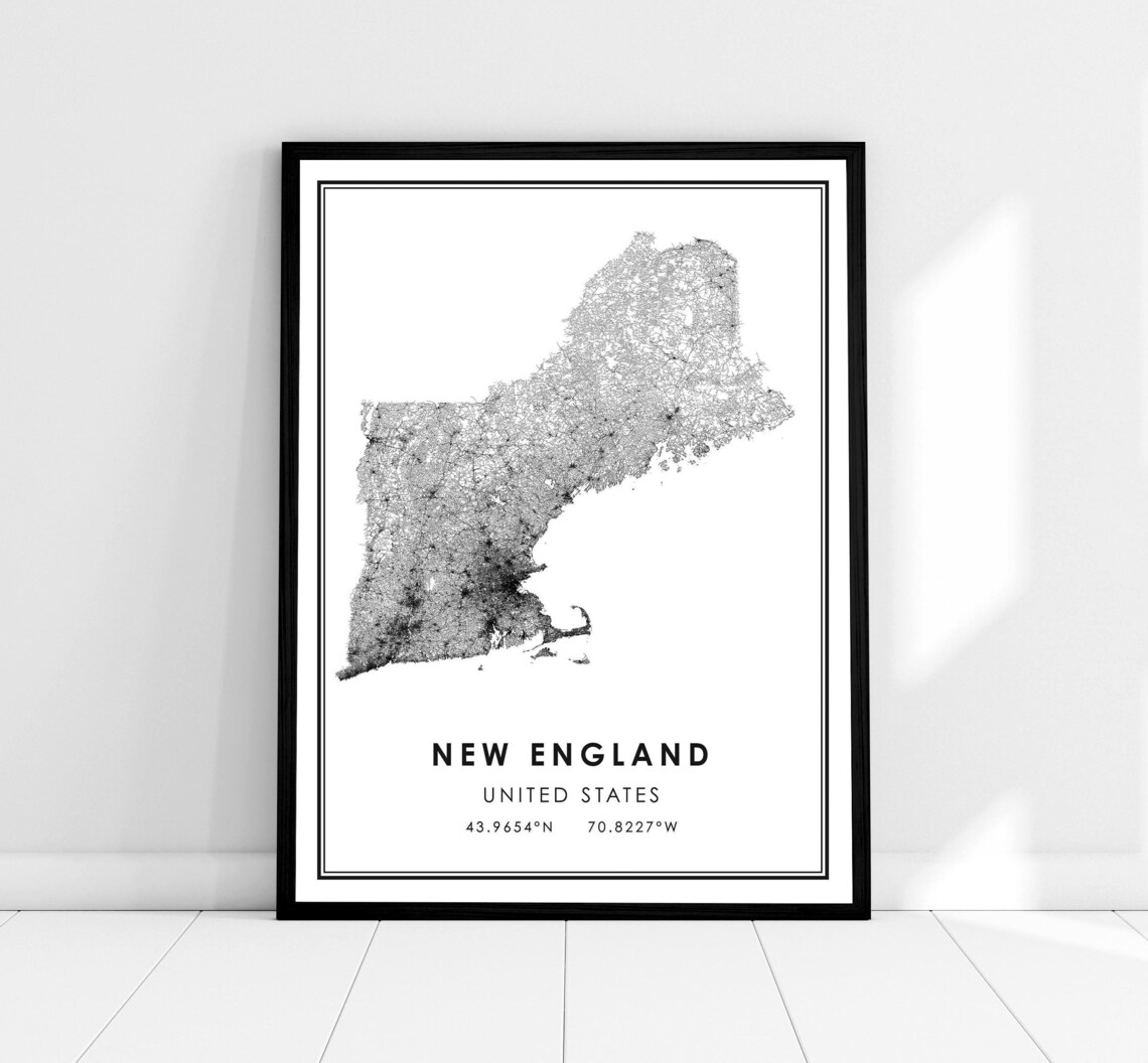 New England Map Poster, United States Road Travel