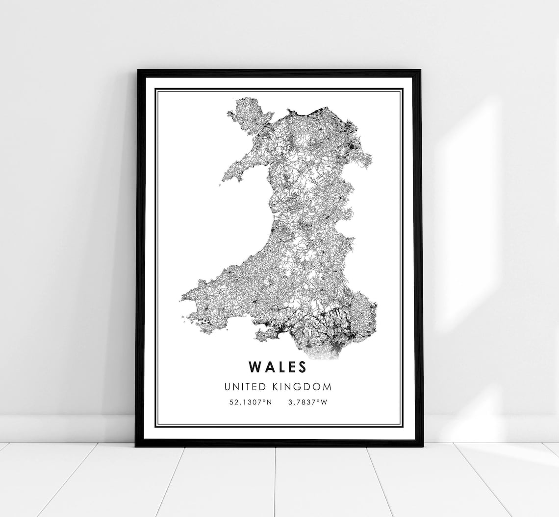 Wales Country Map Poster Print, United Kingdom