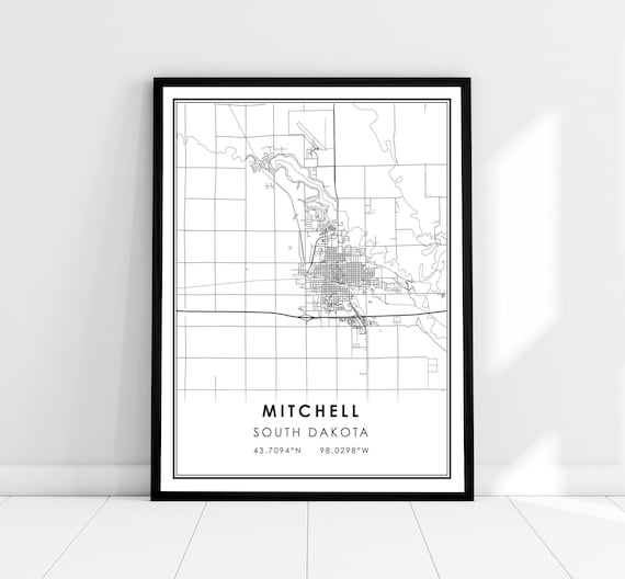 Mitchell South Dakota Minimalist Black and White City Map Poster