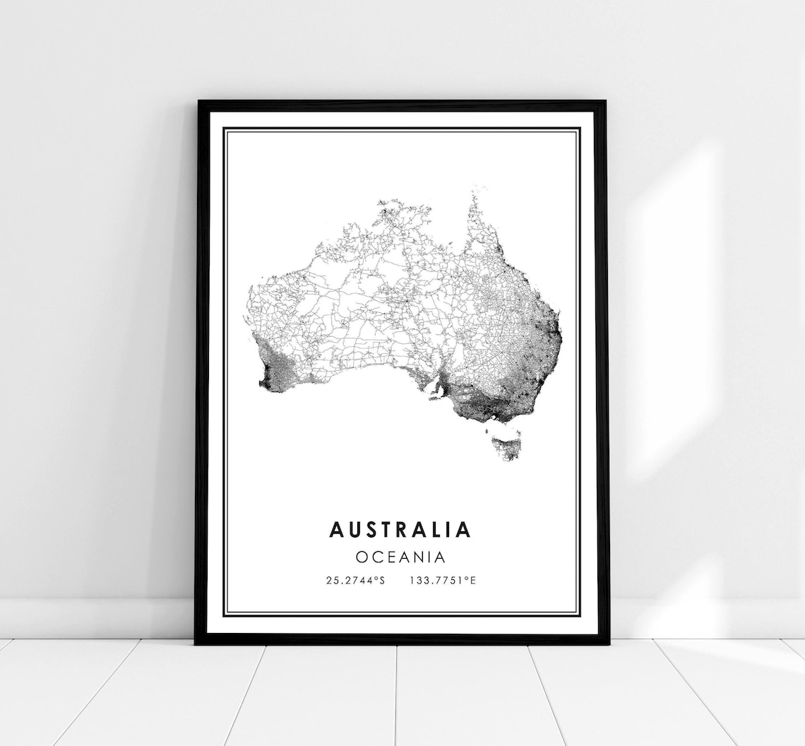 Australia Map Print Poster, Country Road