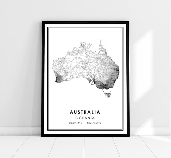 Australia Map Print Poster, Country Road