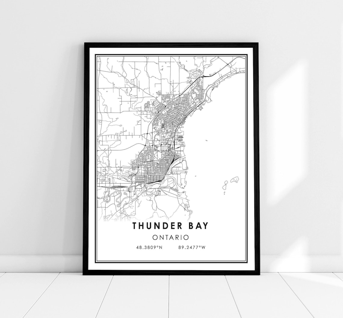 Thunder Bay Map Print, Ontario City Travel Poster