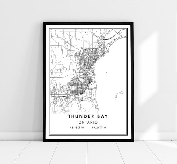 Thunder Bay Map Print, Ontario City Travel Poster