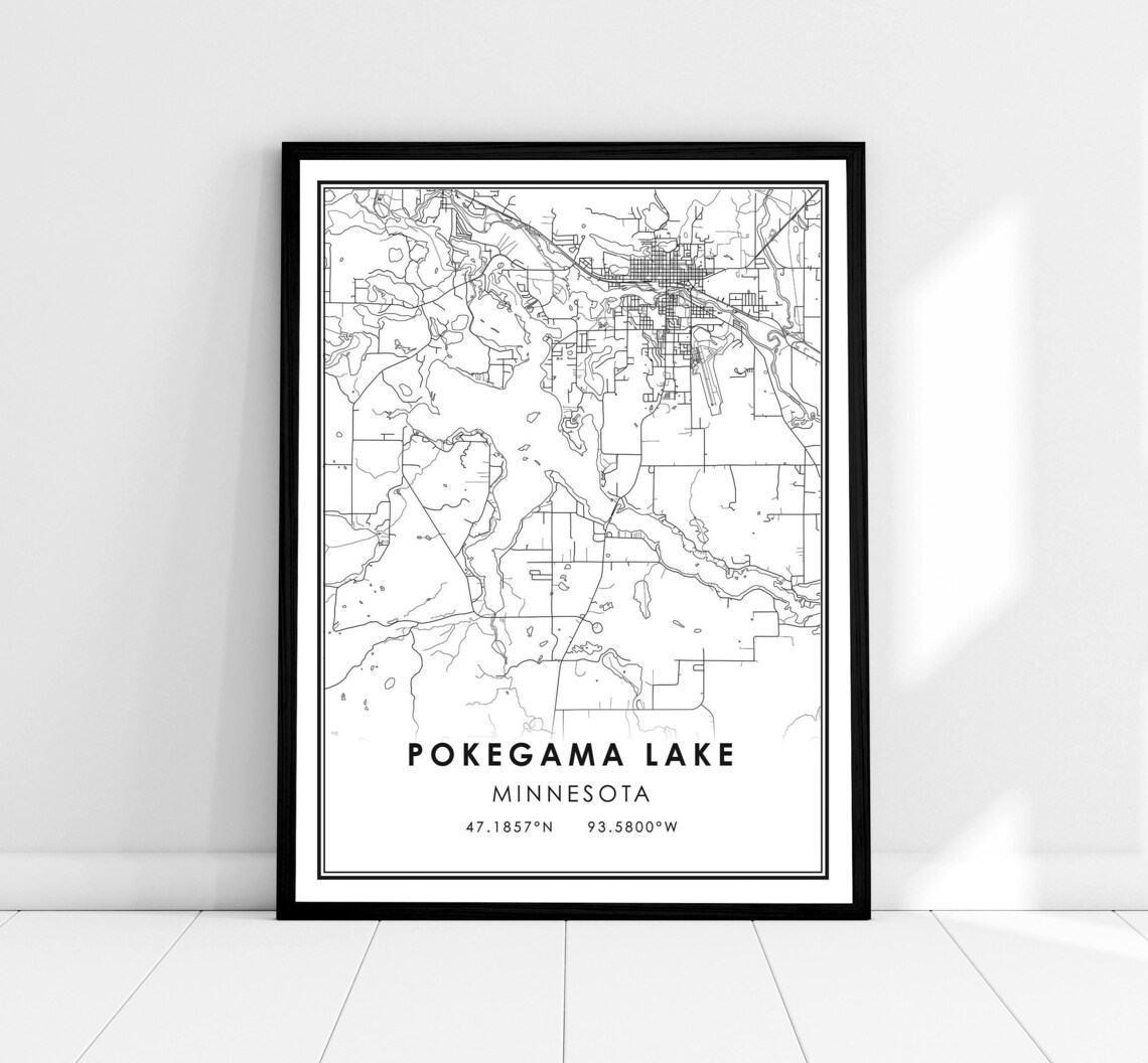 Pokegama Lake Minnesota Lake Line Map Coordinates Travel Poster