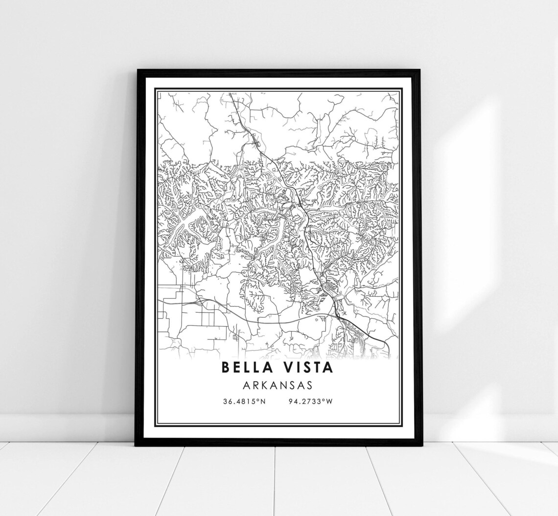 Bella Vista Map Print, Arkansas Travel Poster