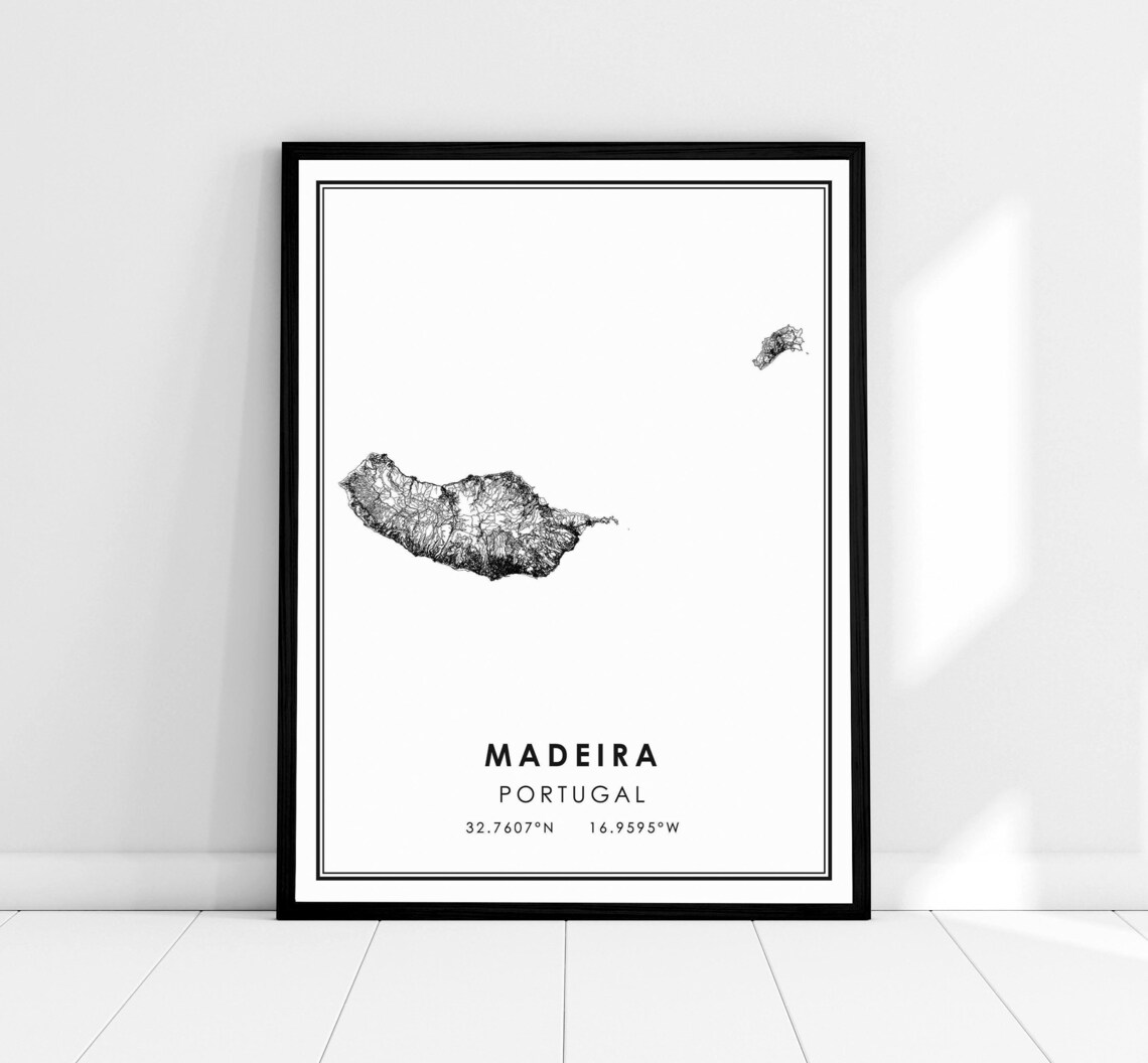 Madeira Portugal Minimalist Black And White Island Map Art Poster
