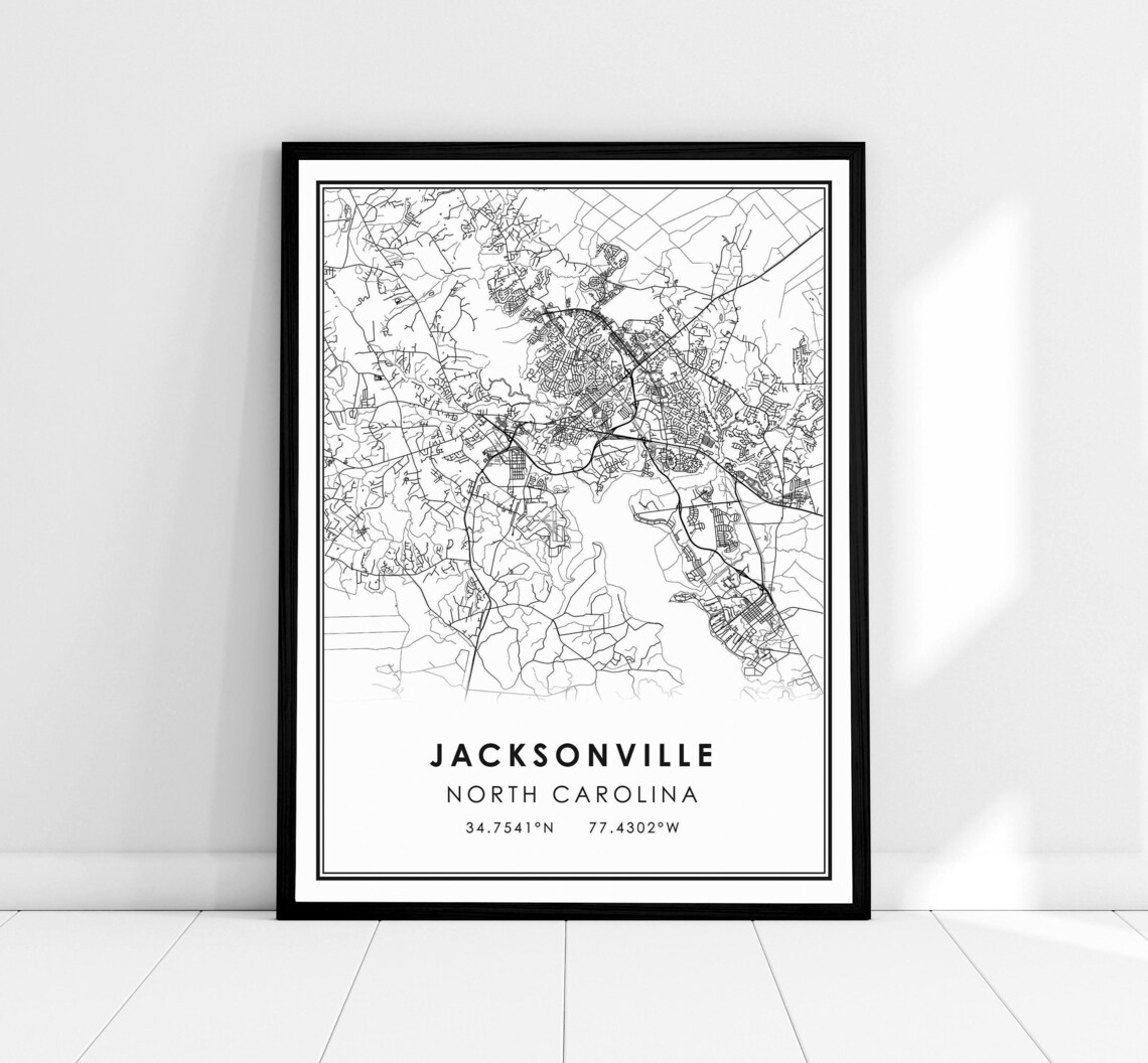 Jacksonville North Carolina City Map Line Art Poster Decor Gift