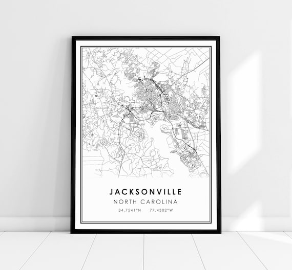 Jacksonville North Carolina City Map Line Art Poster Decor Gift