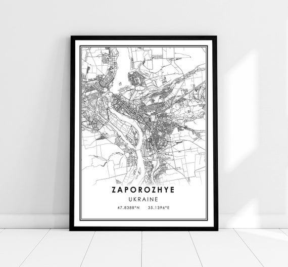Zaporozhye Map Print, Ukraine City Travel Poster