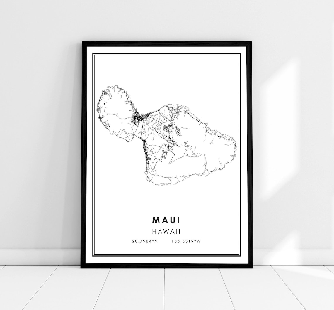 Maui Map Poster, Hawaii Travel Map Print