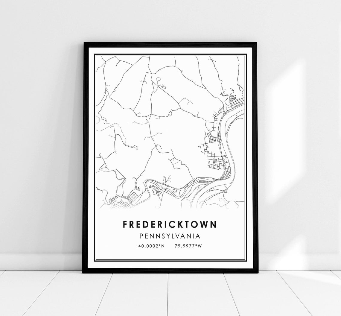 Fredericktown Pennsylvania Minimalist Town Map Line Art Poster