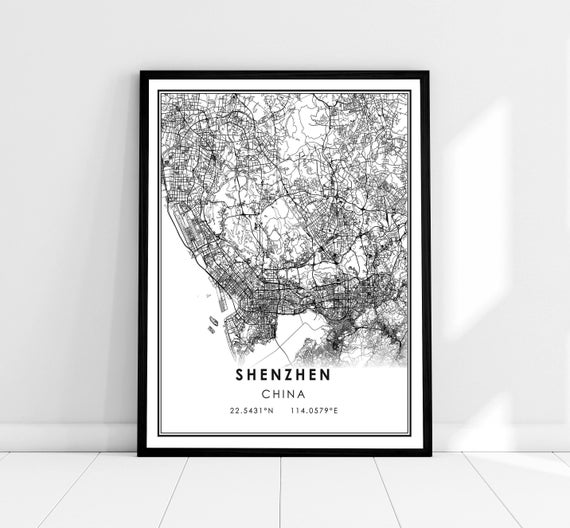 Shenzhen Map Poster Print, China City Travel Poster