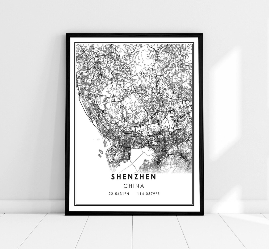 Shenzhen Map Poster Print, China City Travel Poster
