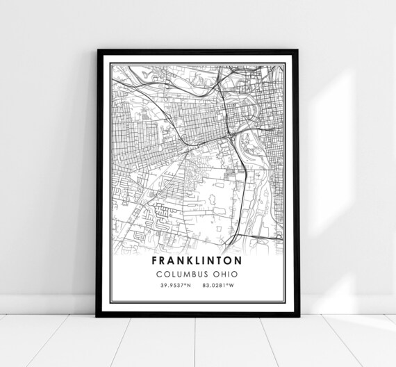 Franklinton Columbus Ohio City Street Map Black and White Art Poster