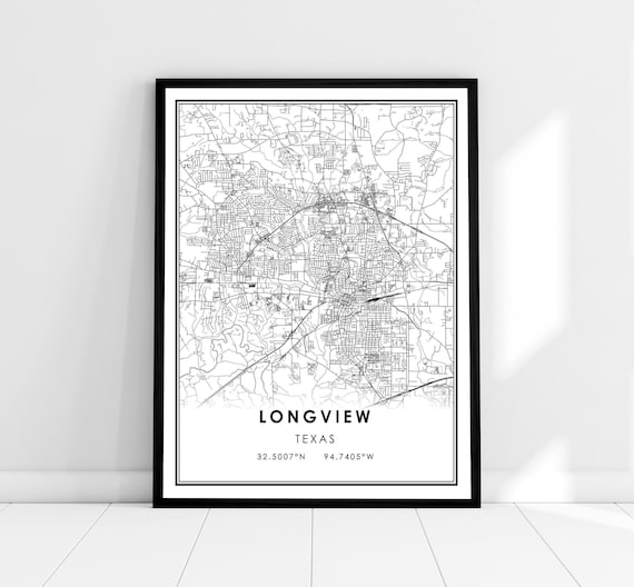 Longview Texas City Map Line Art Poster Minimalist Decor Gift