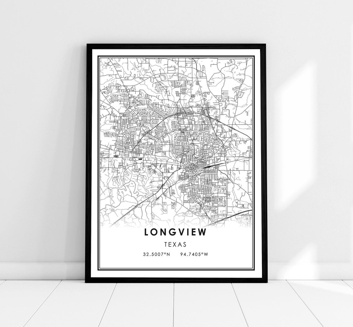 Longview Texas City Map Line Art Poster Minimalist Decor Gift