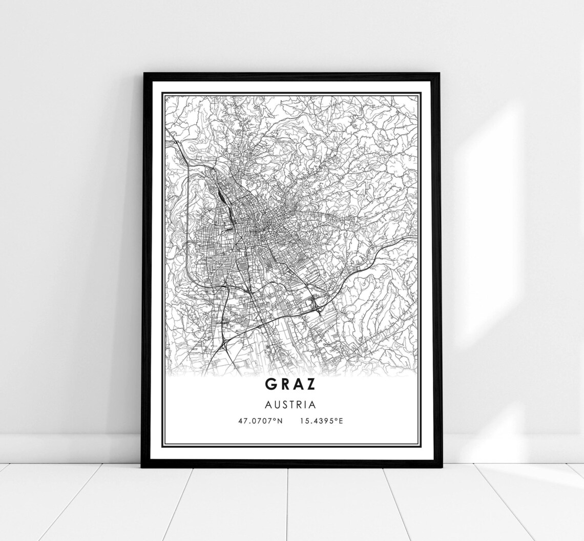 Graz Austria Minimalist City Street Map Wall Art for Your Home