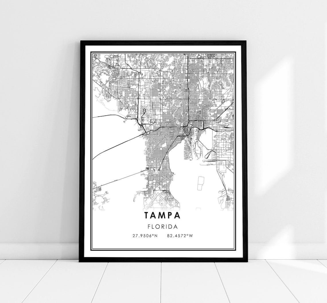 Tampa Map Art Print, Florida City Travel Poster