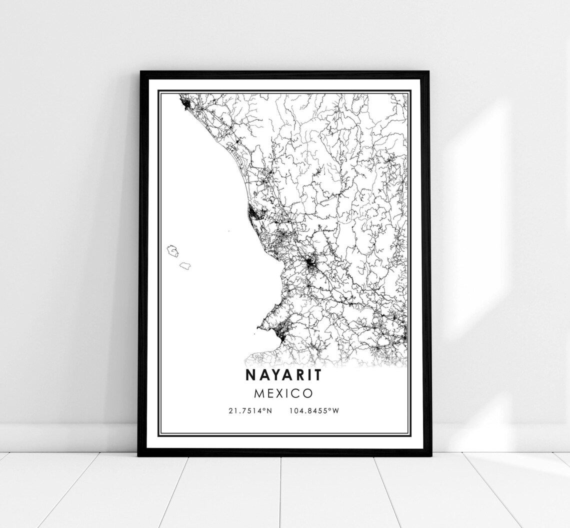 Nayarit Map Print Poster, Mexico Travel Map