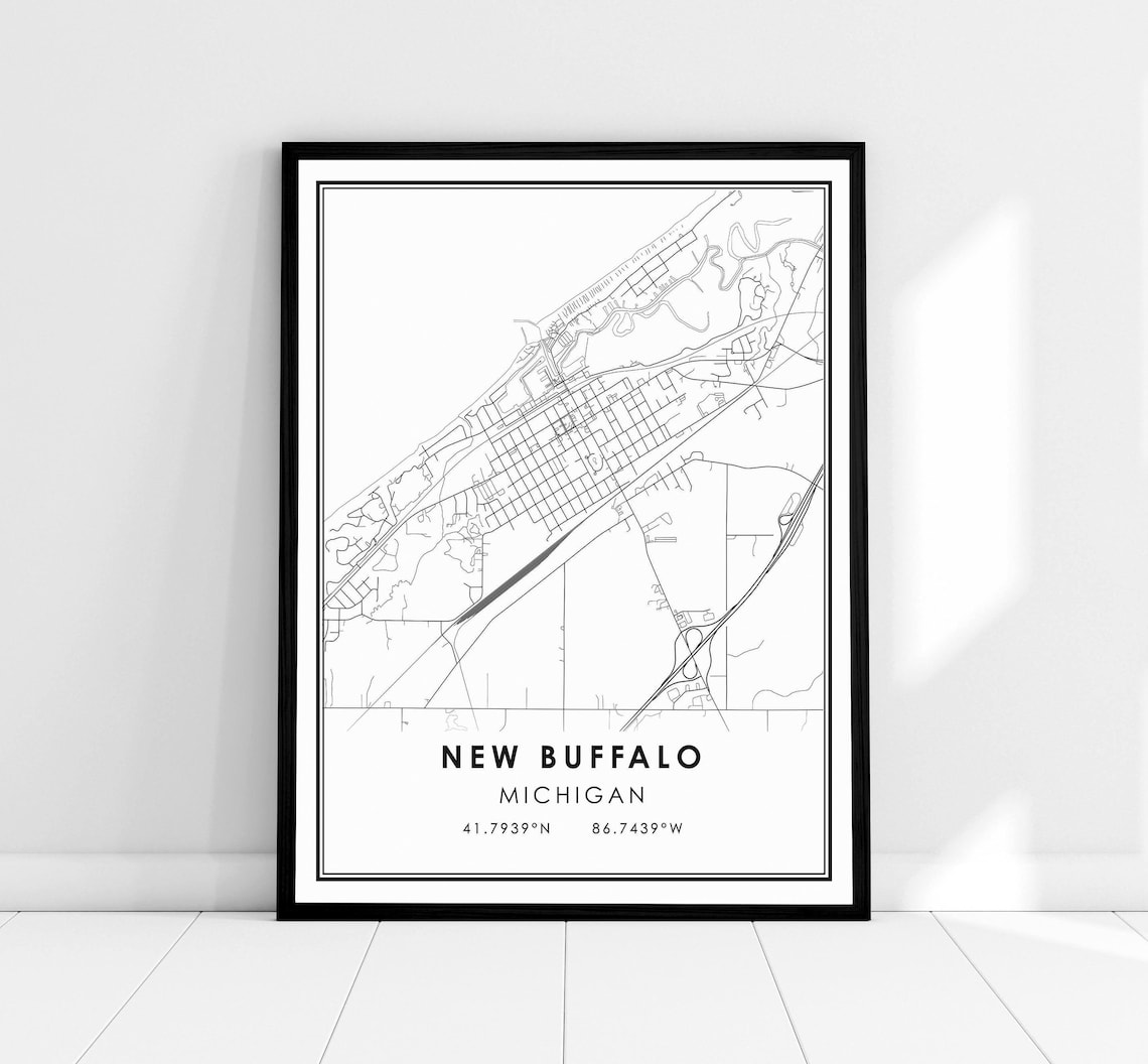 New Buffalo Michigan Map Poster, Travel Poster