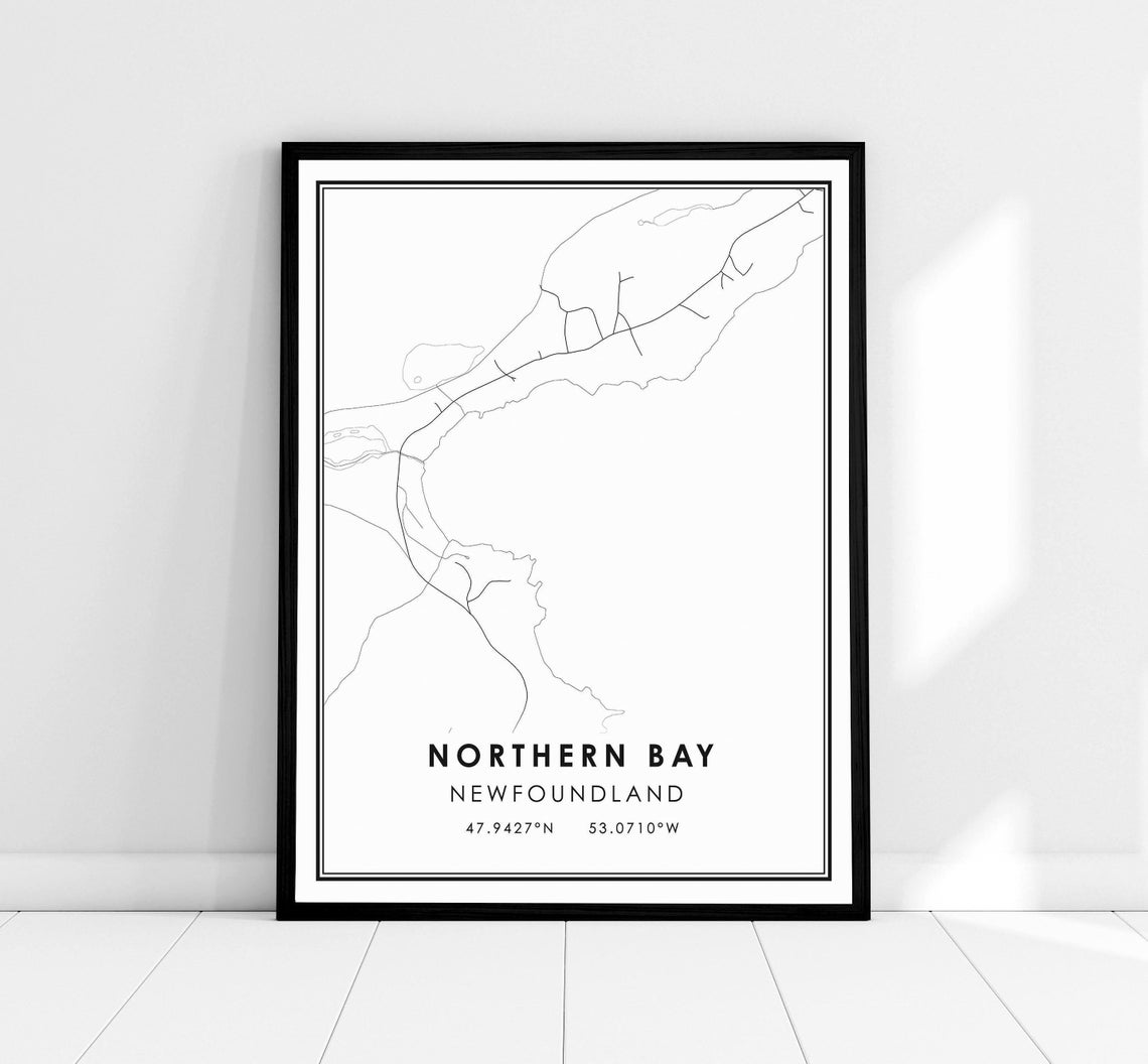 Northern Bay Newfoundland Coastal Map Minimalist Wall Poster