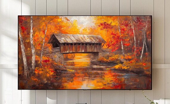 New England Autumn Bridge, Rustic Fall Landscape