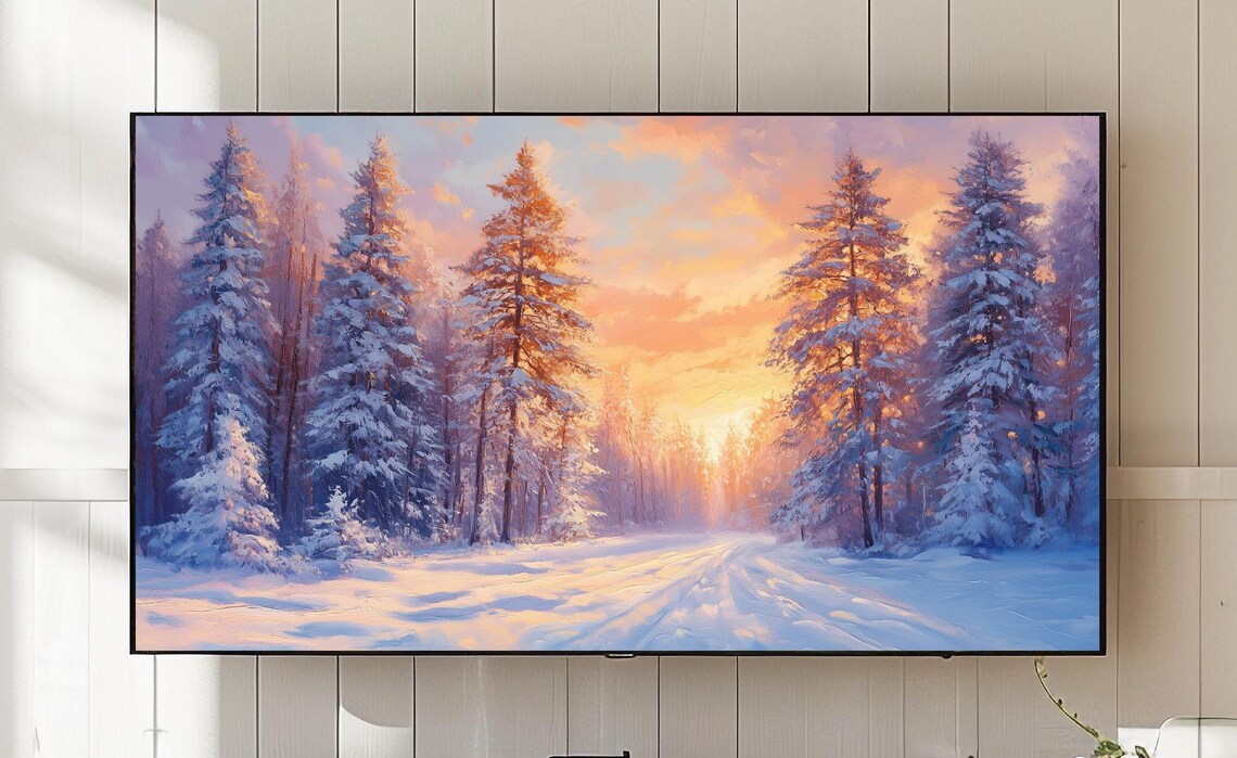 Snowy Pine Forest Sunset Winter Wonderland Landscape Art Poster