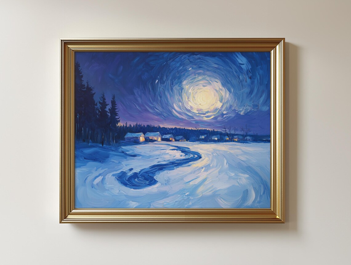 Winter Twilight Landscape, Snowy Scene Art Print