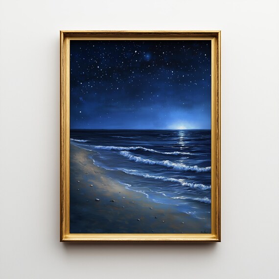 Starry Night Beach Print Gulf Coast Ocean Landscape 481