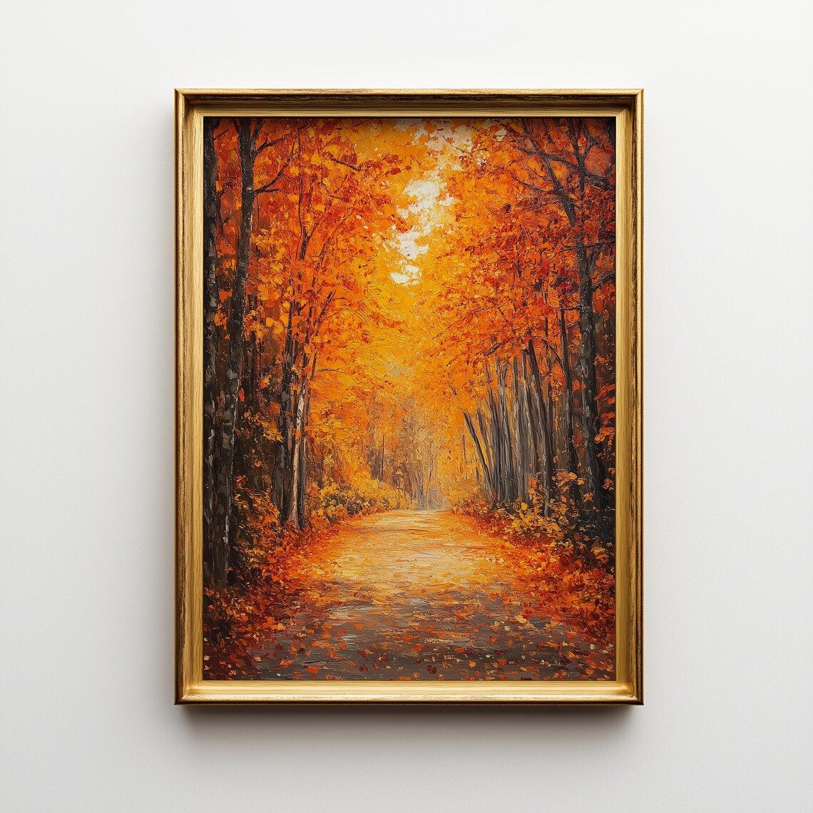 Autumn Forest Pathway Art Print Rustic Fall Foliage 536