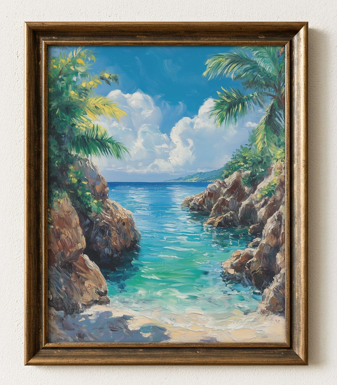 Tropical Cove Painting, Serene Coastal Art