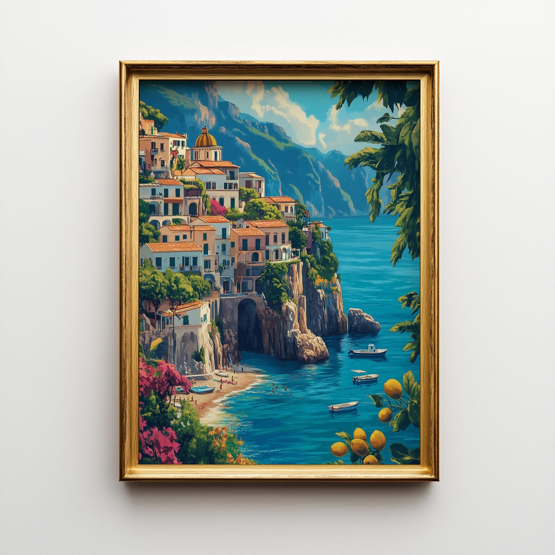 Amalfi Coast Print Vintage Italian Seaside Painting 183
