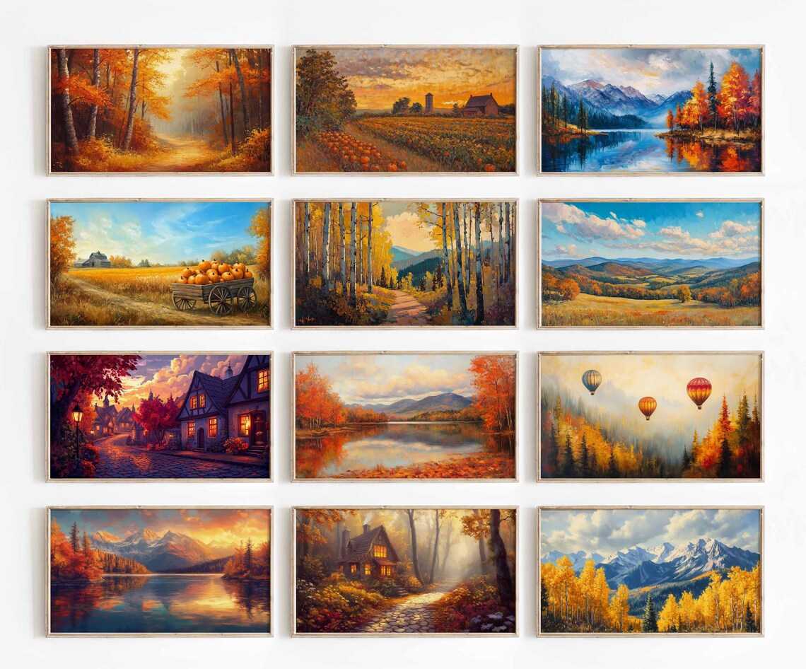 Fall Landscape Frame Tv Art Bundle Rustic Autumn Scenes Set Of 12