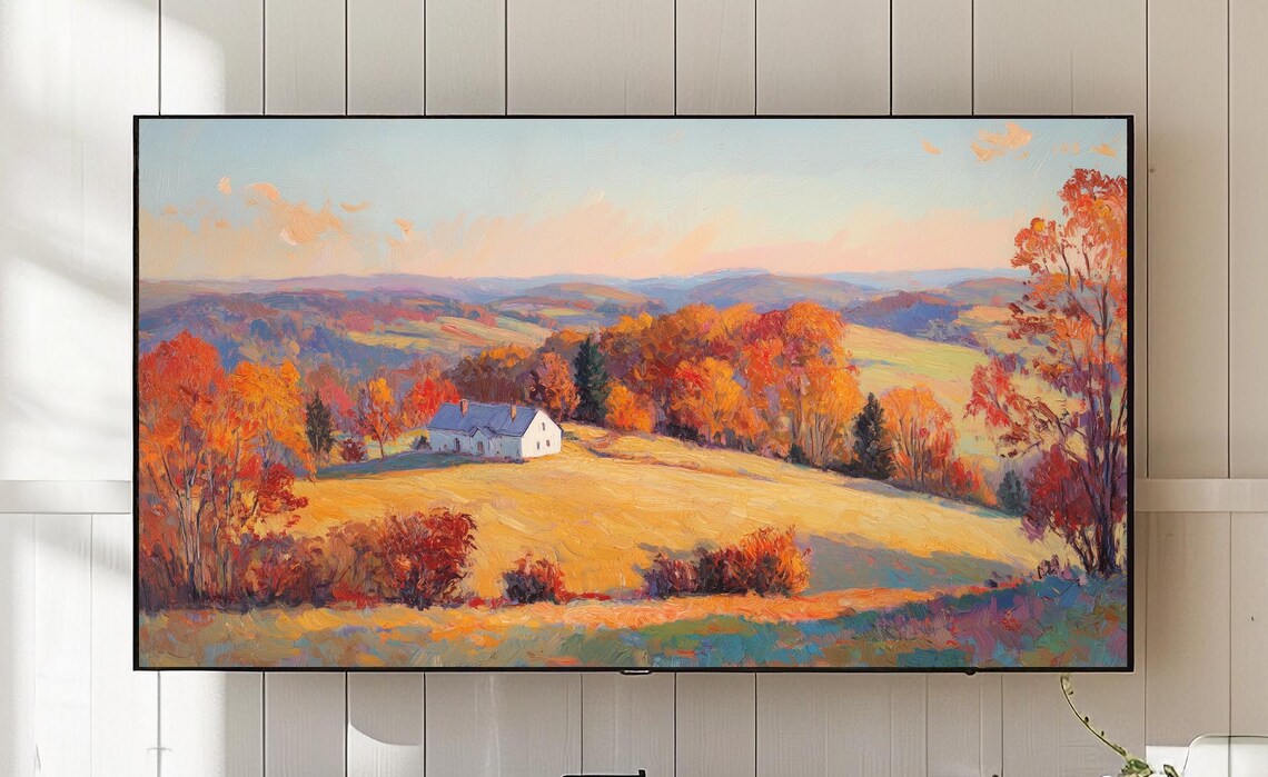 Autumn Hillside Landscape Frame Tv Art Sunlit Fall Scene 747