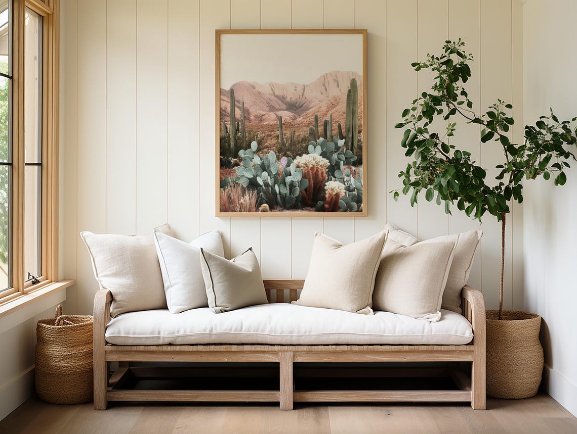 Desert Cactus Garden With Pink Mountains At Golden Hour Poster - Image 4