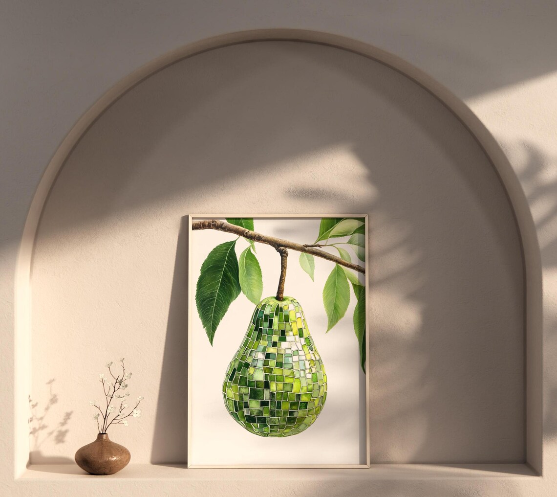 Retro Pear Disco Ball Art Print, Kitchen Bar Cart Decor - Image 5