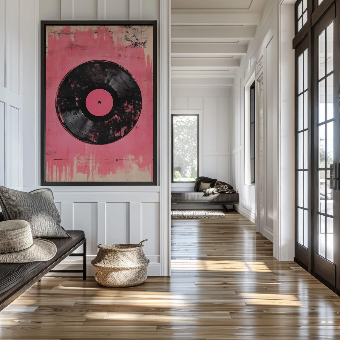 Lonely Vinyl Record With Pink Label On Distressed Pink Art Poster - Image 3