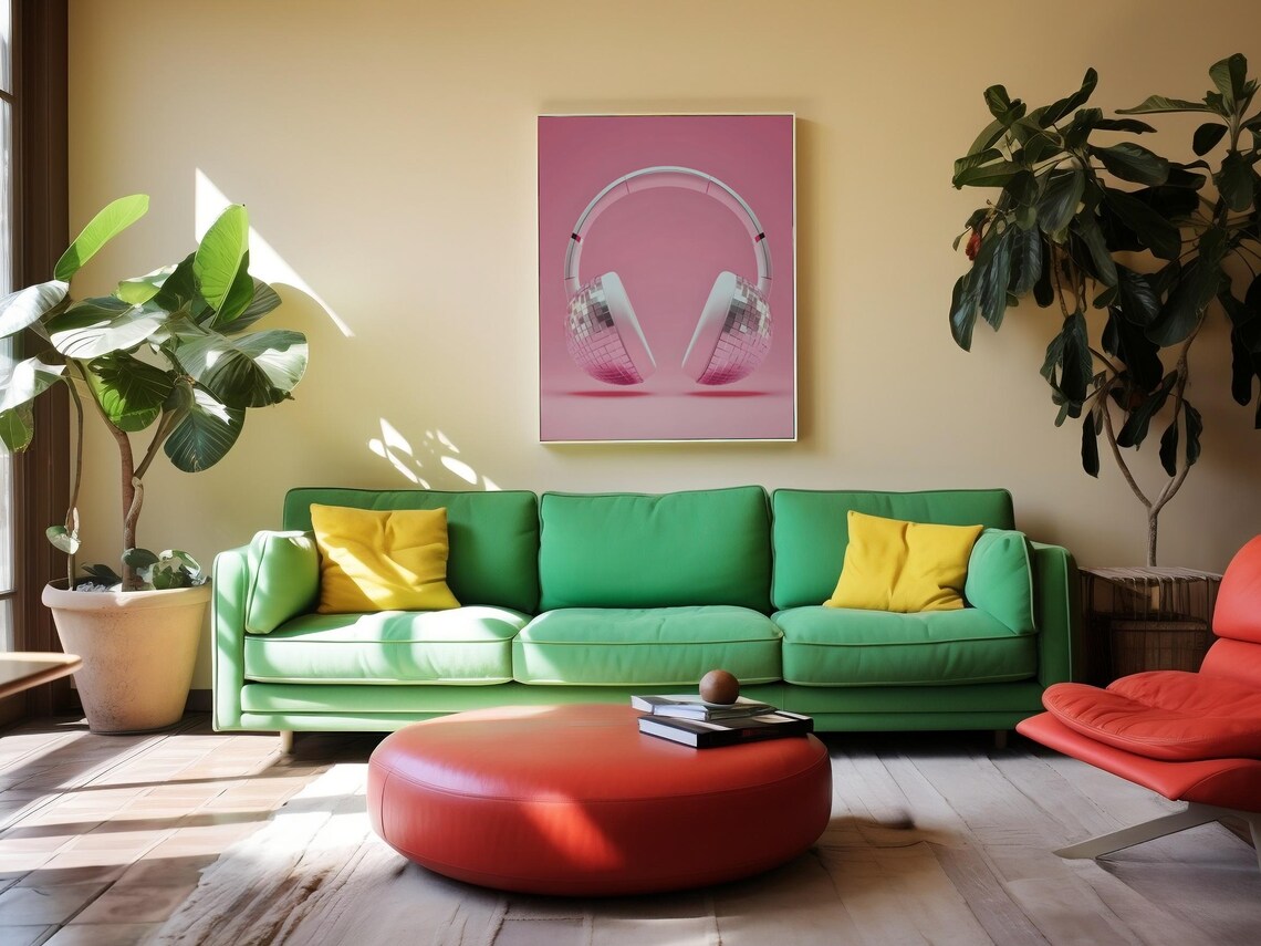 Disco Ball Headphones Pink Preppy Groovy Trendy Music Poster - Image 3
