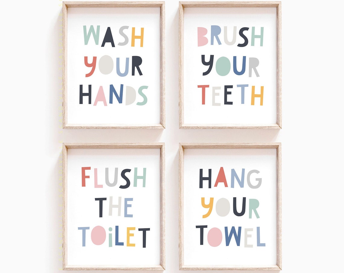 Hang Your Towel Colorful Playful Kids Bathroom Sign Poster Decor - Image 4