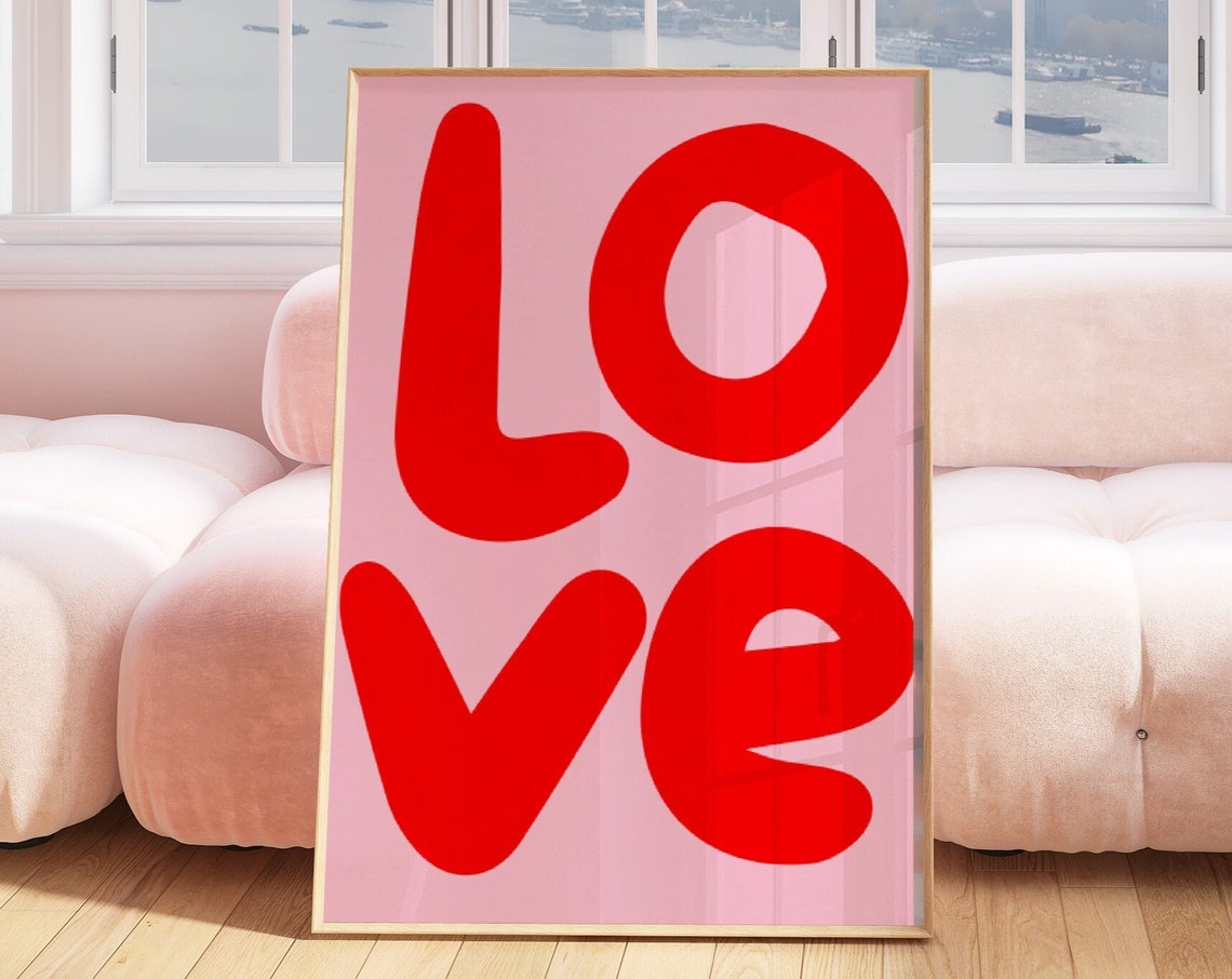 Love Red Bold Typography Valentine Pink Y2K Poster Cute Wall Decor