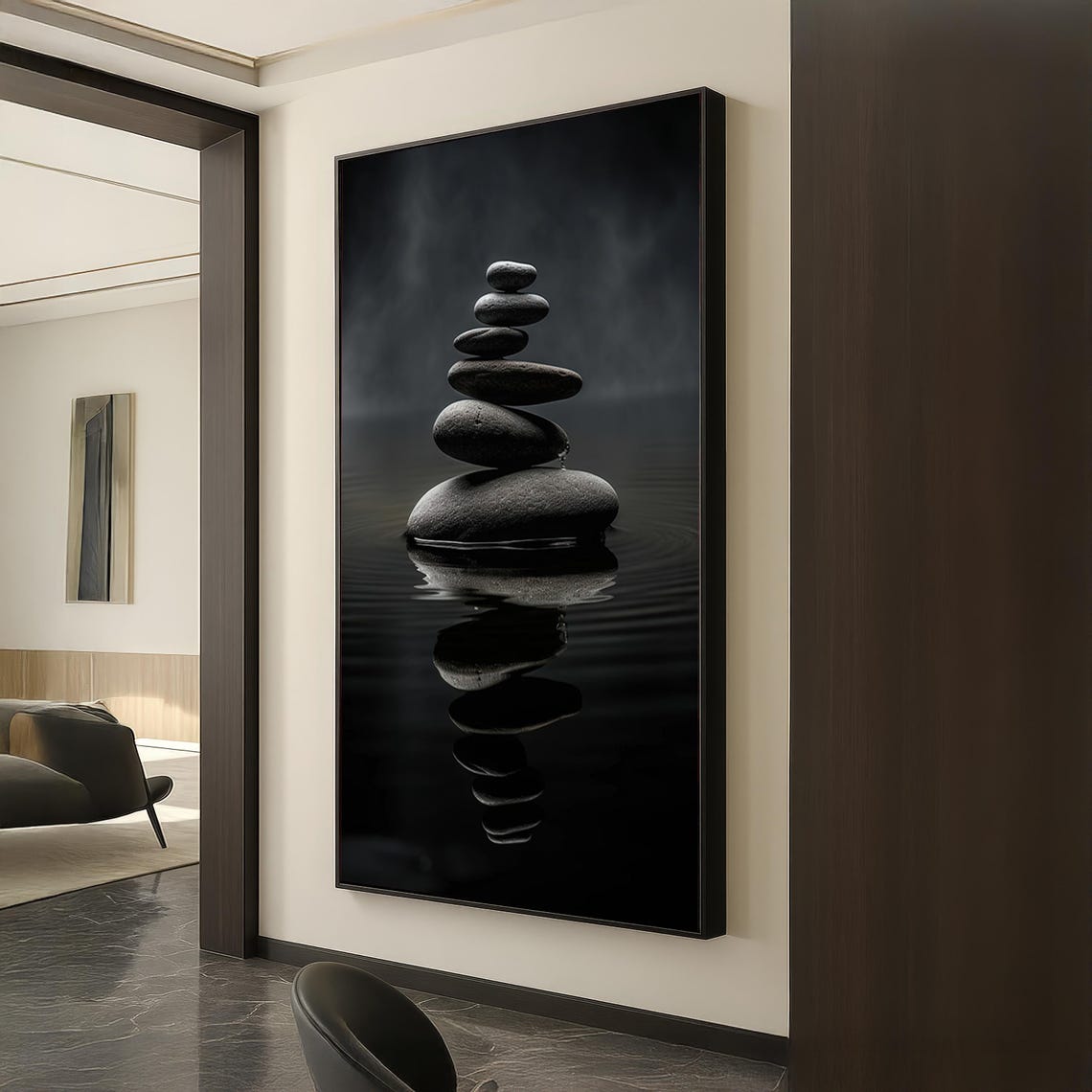 Dark Zen Stones Minimalist Balance Rocks Art Print