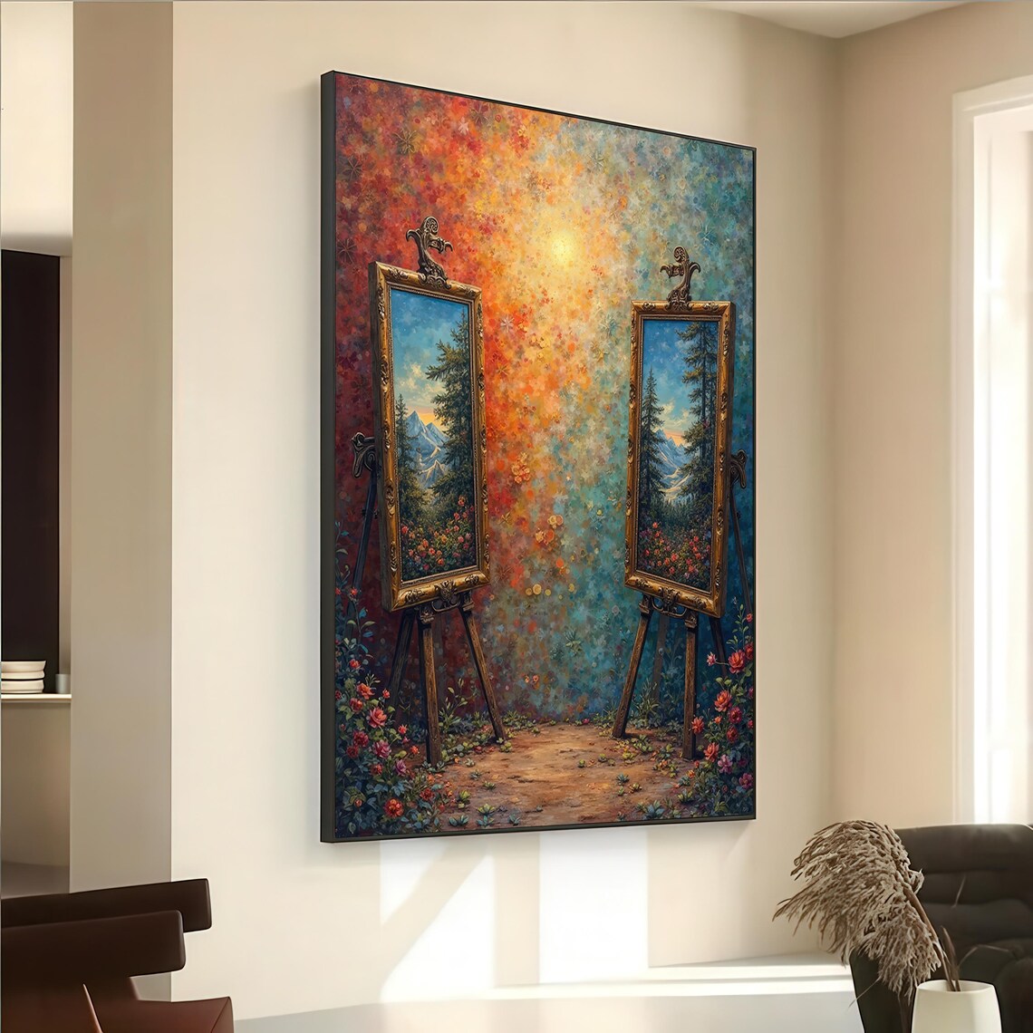 Surreal Twin Easels Landscape Paintings Floral Dream Art Poster