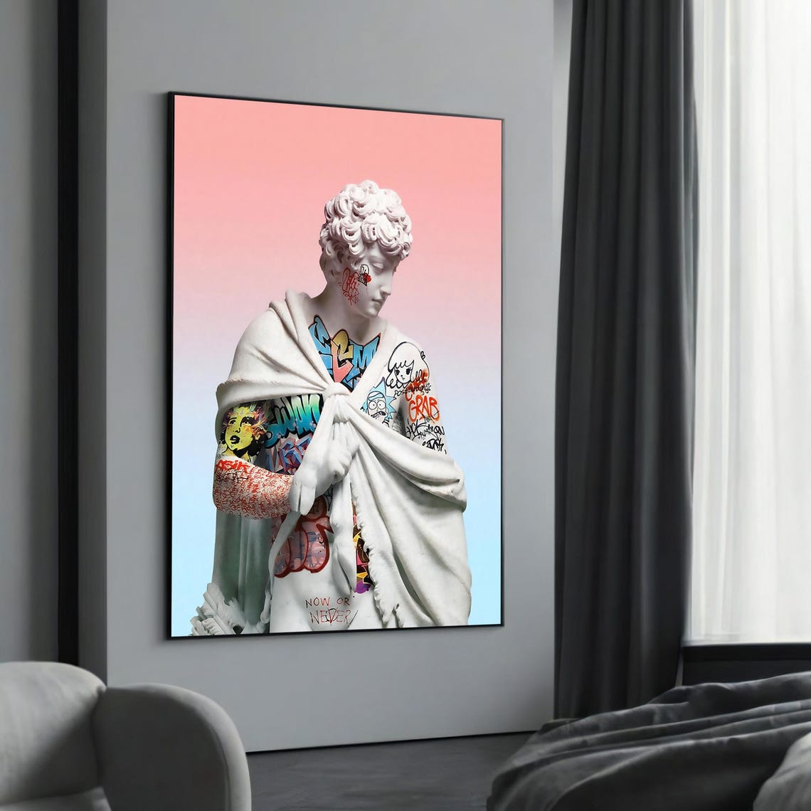 Tattooed Marble Statue Graffiti Now Or Never Street Art Poster