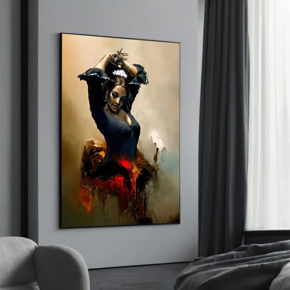 Flamenco Dancer Canvas Art Expressive Spanish Dance Wall Decor Passionate Movement Painting Bold Print Cultural Home